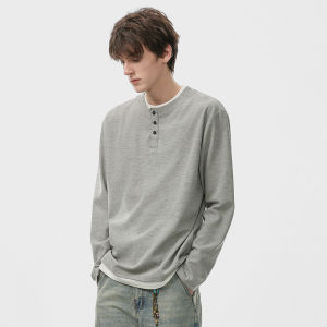 JEENSYIU | Áo Thun Nam Form Henley Cổ Tim Vải Waffle