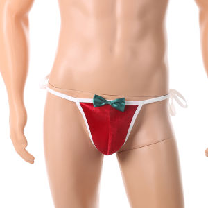 ชุดชั้นในเซ็กซี่กำมะหยี่เซ็กซี่สำหรับผู้ชายชุดชั้นในคริสมาสต์แบบมีเชือกผูกปรับได้ชุดชั้นในตองเอวต่ำเปิดก้น