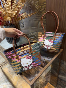 2025 New Hellokitty Embroidered Basket Tote Bag Women Large Capacity Crossbody Shoulder Handbag Korean Style Casual Bucket Shape
