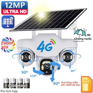 Camera PTZ Năng Lượng Mặt Trời 4G 12MP Ba Ống Kính Giám Sát Video Ngoài Trời Zoom 10X Màn Hình 3 Inch Camera An Ninh CCTV Với Âm Thanh Hai Chiều