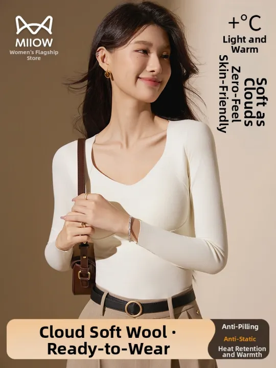 MiiOW | Thermal Slimming V-Neck Undershirt With Padded Bras White Wool ...