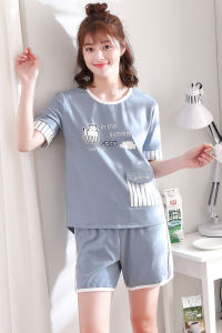 Miiow | Pure Cotton Summer Thin Short Sleeve Womens Sleepwear Set Cute Cartoon Print Home Clothes MiiOW Brand Round Neck Pajamas