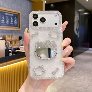 Sanrio | Y2K Glitter Diamond Hello Kitty Makeup Mirror Phone Case For iPhone 17 16 15 14 13 12 11 Pro Max Plus 17 Pro Women Phone Cover