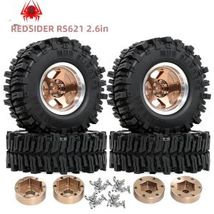 Bộ Mâm Xe Kim Loại RED SPIDER 4 Chiếc 2.6 Inch Có Khóa Hạt Kim Loại Và Lốp Cao Su Đường Kính Ngoài 152mm Dành Cho Xe RC Crawler 1/8 1/10 Axial Wraith RR10 Capra TRX4