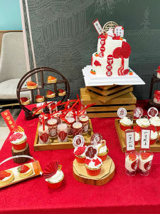 Red Chinese Style Rabbit Baby One Year Old Birthday Decoration Plugin Sticker Dessert Table Decorations Birthday Celebration