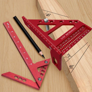 2-piece Metric/Inch Center Scribe & 3D Multi-Angle Measuring Ruler 22.5°-90° Precision Carpenter Tool with Miter Triangle Ruler