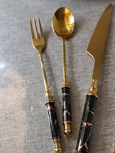 24pcs Stainless steel with ceramics handle cutlery coffee spoon fork Cutlery set 24件餐具套装