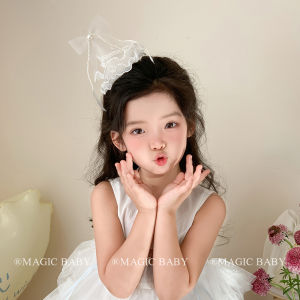 Elegant Pure White Embroidered Tulle Birthday Hat Hair Clip for Baby Girls Party Photography Props Sweet Style Children Accessories