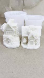 3D Christmas Snowhouse Candle Silicone Mold for DIY House Ornaments Plaster Resin Mold Reusable Festive Candle Making Mold