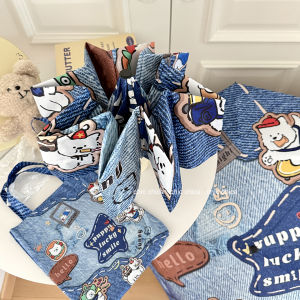 Chic Denim Dog Cartoon Handbag Umbrella Womens Ins Sunny Rain Dual Purpose Black Glue Sunscreen Sun Umbrella