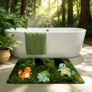 Pokemon Sceptile Pikachu Skitty Kricketot Forest Adventure Non-Slip Rubber Base Washable Cloth Surface Floor Mat