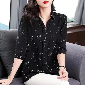 IBeauty Chiffon Blouse Women Korean Style New Mother Floral Mid-sleeve Loose Tops