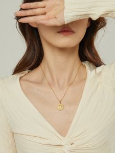 PDO Gold And Silver 18K Non-Fading Vintage Roman Coin Necklace Womens Fashion Jewelry Clavicle Chain Layering Lockbone