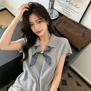 DUOFEIYAN | Áo Thun Cổ Kẻ Đẹp Vintage Lụa
