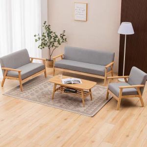 Nordic Sofa Chair with Foam  1/2/3 People Seats Gray/Khaki Removable Sofa Cover Beech Wood for Living Room