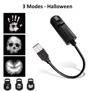 Skull Projection Lamp Switchable Pattern Design Led Night Light Portable USB Powered for Room Wall Ceiling Decor Halloween Gift
