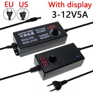 3-12V2A 3-12V5A 3-24V 9-24V3A Adjustable Speed Power Adapter With display US EU for LED Strip Lights Universal Voltage Switching