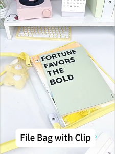 Zipper File Bag With Clip A4 Portable File Folder Clear Handle Storage Bag Organizer Stationery School Office Supplies