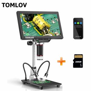 TOMLOV DM201 HDMI LCD Digital Microscope with 7 Screen 32GB 1300X Coin Microscope for Adult 16MP Soldering Video Microscope with 10 Lights Touch Dimming TV/Windows/Mac Compatible(NO STAND HOLDER)