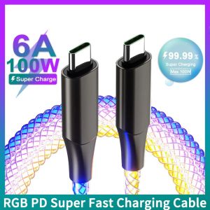 ♥ SFREE Shipping ♥ RGB 20W Super Fast Charging Date Cable Flow Colorful Streamer Line For IPhone 13 12 11 Pro Max 6A Fast Charger Charging Cable For Samsung S20 Huawei Xiaomi Oppo Micro USB Wire