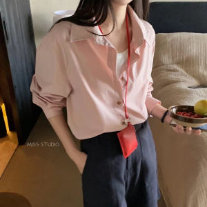 Early Autumn Commute Style Loose Fit Long Sleeve Pure Cotton White Shirt Korean Version Base Layer Shirt Polo Collar Regular Length