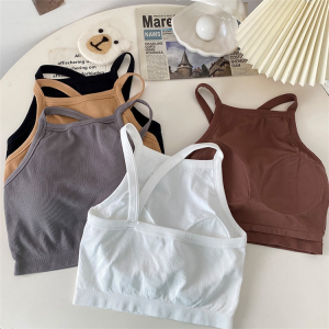 LadyLuxe - Crop Tank Top Atasan Wanita Croptop Turtle Neck Baju Pakaian TangTop Bra Busa Fashion Cewek Sport Yoga Gym BR139