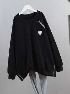 พลัสไซส์ คอกลม 300lbs เสื้อสเว็ตเชิ้ต ฤดูใบไม้ผลิ ฤดูใบไม้ร่วง รุ่นบางไขมัน MM 200lbs เกาหลี หลวม งานปัก ปกปิดหน้าท้องแขนยาว เสื้อท่อนบน