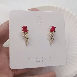 Korean ins retro red rose stud earrings 🌹 韩国ins复古红色玫瑰花小耳钉