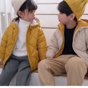 Kids High Quality Polyester Autumn Winter Jacket Hooded Warm Outwear for Kids Boys and Girls 2-7 Years Old