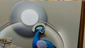 Himalaya Painting 70cmx100cm Money Tree with Peacock and Feather Design Frameless or Aluminum Frame Sintraboard Decorative Wall