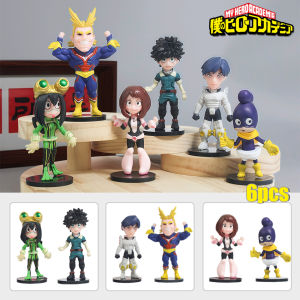 Bandai | 6pcs/Set Mini Cute Ver. PVC Action Figure My Hero Academia Boku No Hero Midoriya Bakugou Shoto Ochaco Gift Doll Model 8cm