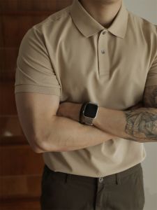 YUXIAN Double-Ply Long Velvet Cotton Polo Shirt T-Shirt Short Sleeve Turn-down Collar Mens Casual Spring Summer Fashion Urban Business Casual Pure Color