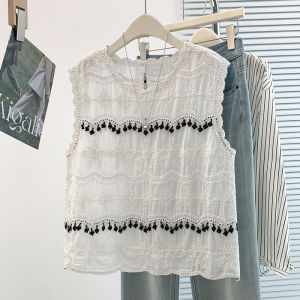 AIYITI | Design Cotton Jacquard White Bohemian Sleeveless Top