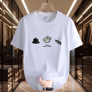 Mens Slim Fit Cotton T-Shirt Short Sleeve Breathable Cool Feeling Summer Fashionable Print round Neck Top Urban Style