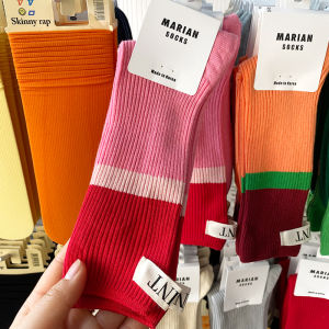 เกาหลี ถุงเท้าลูกกวาดบล็อกสีนําเข้าเข่าสูง ทันสมัย หลากหลาย ถุงเท้าเด็กผู้หญิง ฤดูร้อน 2024 Heattech ความหนาปกติ