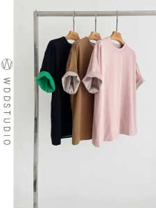 Áo Thun Cotton Tay Ngắn Hai Lớp Dành Cho Nữ Thiết Kế Tay Lửng Màu Tương Phản Cắt May Tỉ Mỉ Mặc Hai Mặt Mùa Hè 2024