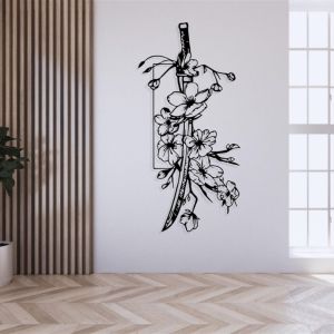 CIFbuy | CIFBUY Iron Wall Art Sakura Katana Cherry Blossom Metal Decor Home Minimalist Rustic Accent Interior