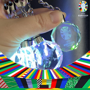 2024 German European Cup Souvenirs Alcatel Mascot Keychain Crystal Led Motorcycle Backlight K9 Car 7-color Transparent Luminous Football Keychain Fathers Day Gift