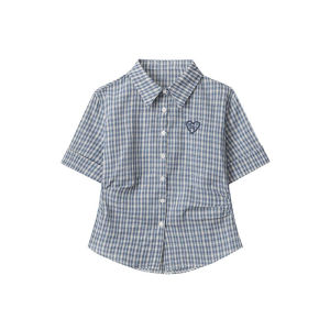 Áo Sơ Mi Kẻ Caro Thêu Ngắn Mùa Hè Mới Cho Nữ Eo Thon Gọn Thiết Kế Nhỏ Tay Ngắn Chất Liệu Cotton Polyester Dáng Ôm Vừa Vặn