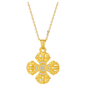 Cross Vajra Inlaid Gold Pendant