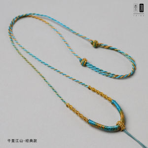 Handwoven Turquoise Jade Pendant Gold Pendant Necklace Cord Safe Buckle Bracelet Cotton Thread Neutral Style Simple Design