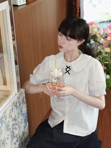 Áo Sơ Mi Cotton Phong Cách Nhật Bản Ngọt Ngào Cho Nữ Mùa Hè Mỏng Cổ Búp Bê Thiết Kế Cotton Trong Suốt Mặc Trong