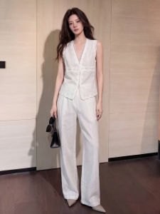 DANTING | Elegant Lace Sleeveless Top and Wide Leg Pants Set
