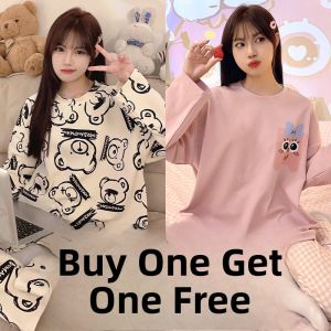 Long Sleeve Pure Cotton Sleepwear Set for Girls Spring Autumn Casual Loose Home Clothes Student Large Size Korean Style