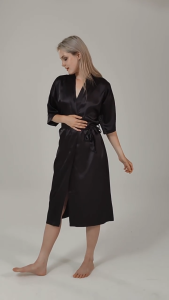 【SG】Claylk Long nighttown solid color slightly elastic morning robe womens thin and colored ding bathrobe Bathrobes