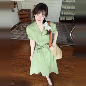 Ge·an·fei | Elegant Slimming Waist Green Summer Dress