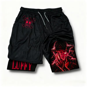 Bandai | One Piece Anime New Printed 2-in-1 Sports Shorts 2025 Summer Street Trendy Fashion Fitness Swimming Hiking Double Layer Shorts
