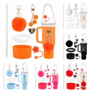 7pcs Accessory Set for Stanley Cup Pearl Chain Water Bottle Handle Strap Straw Protect Cover Fashion Charms Pendant Decoration