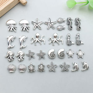 10pcs/30pcs Alloy Ancient Silvery Ocean Series Interval Beads Making DIY Keychain Earrings Charms for Jewelry Bracelets Necklace