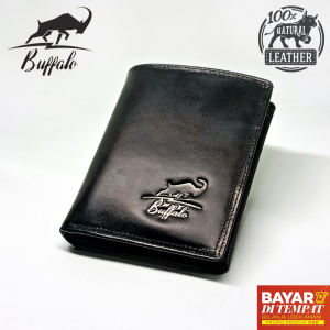 Buffalo Dompet Pria 100% Kulit Model Lipat Dua atau 2 Double Slot Kartu Banyak Casual Vintage Lengkap Ukuran Size Standar